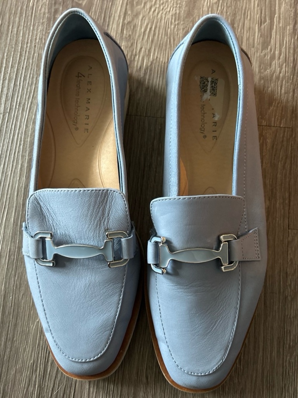 Alex Marie Light Blue Leather Slip-On Loafers with Silver Bit